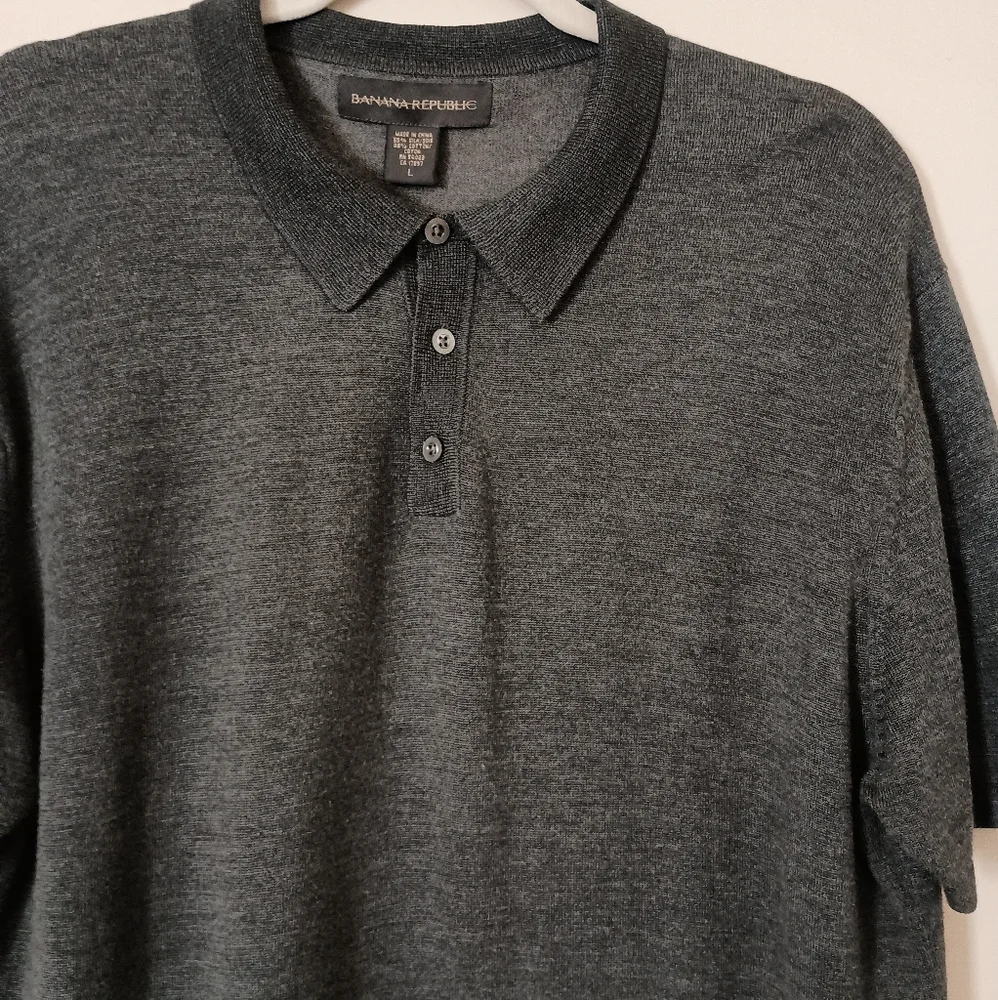 Banana Republic‎ Silk Blend Polo Style Knit Sweater Gray Large Y2K